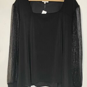 Maurices Black Blouse with Sheer Sleeves